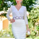 Vestido Corto Tul Bordado y Lino 8084