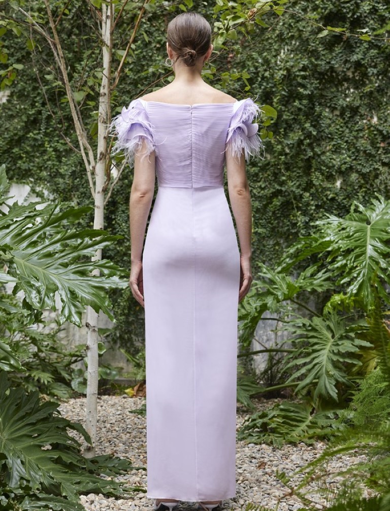 Vestido Largo Plumas Hombro 50503 - Imagen 2
