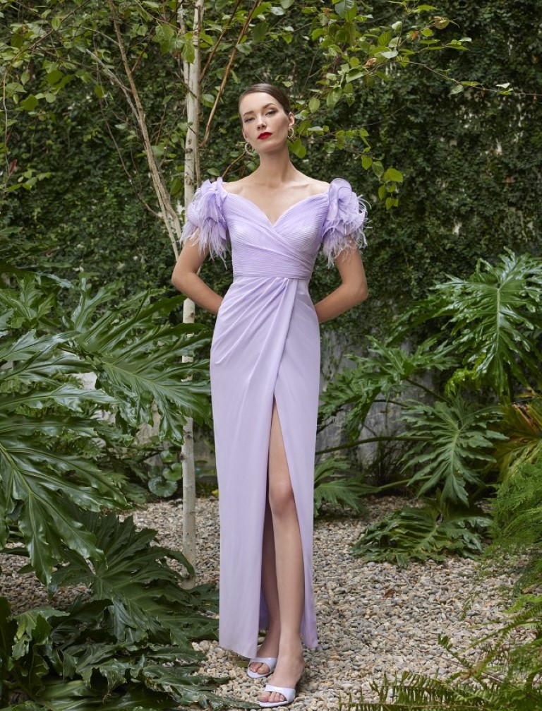 Vestido Largo Plumas Hombro 50503 - Imagen 3