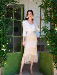 Vestido Midi Flecos Combinado Natur