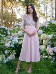 Vestido Midi Combinado Pluma Hombro Dante