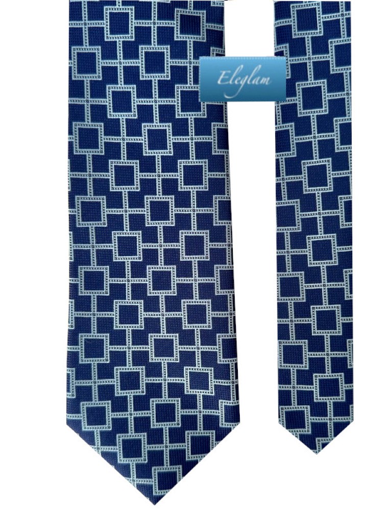 Corbata Azul Noche Cuadrados Plata C181