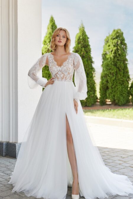 Vestido Novia Manga Globo 1115