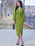 Vestido Midi Liso Smoking Cruzado 8339