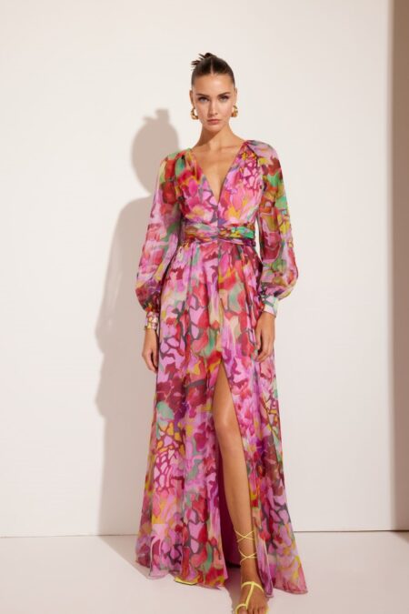 Vestido Largo Gasa Flor 51662