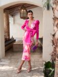 Vestido Midi Estampado Combinado Tafetá L124E