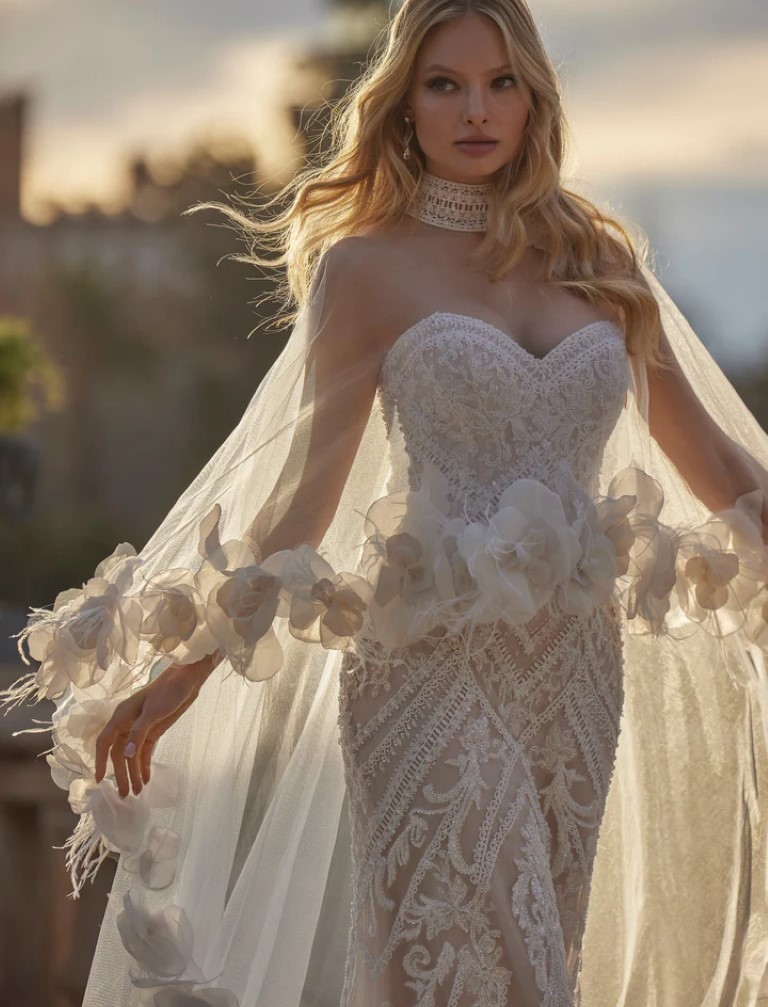 Capa Novia Flores Bordadas 10234 - Imagen 3