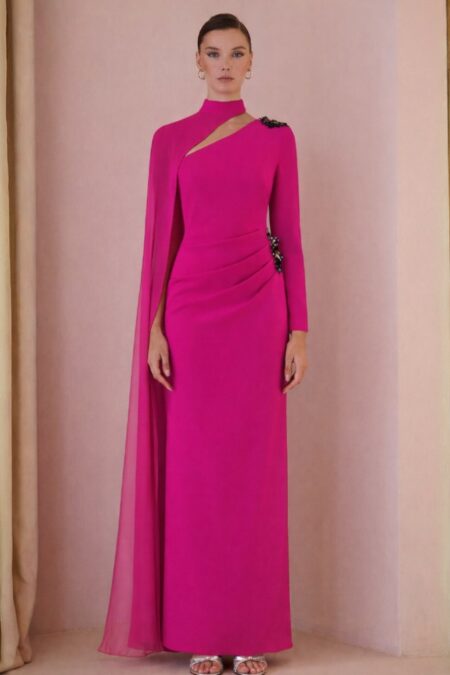 Vestido Largo Madrina Capa Gasa 52566