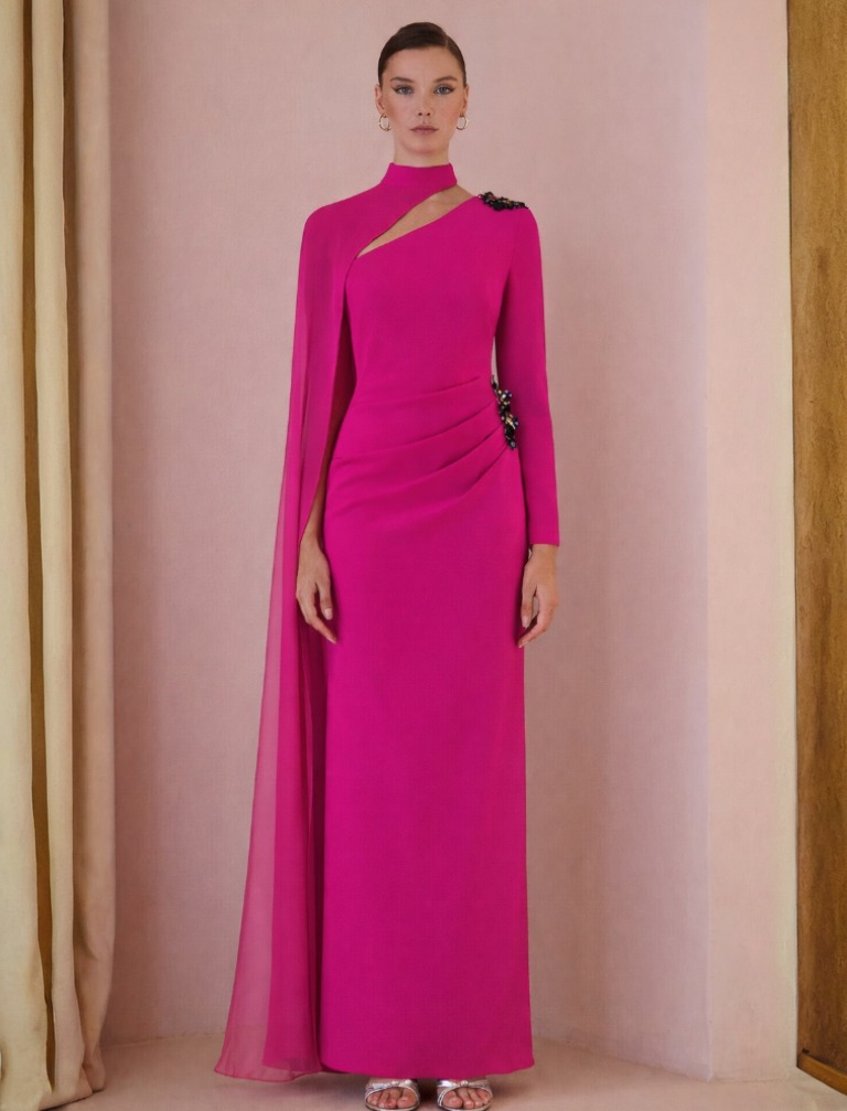 Vestido Largo Madrina Capa Gasa 52566
